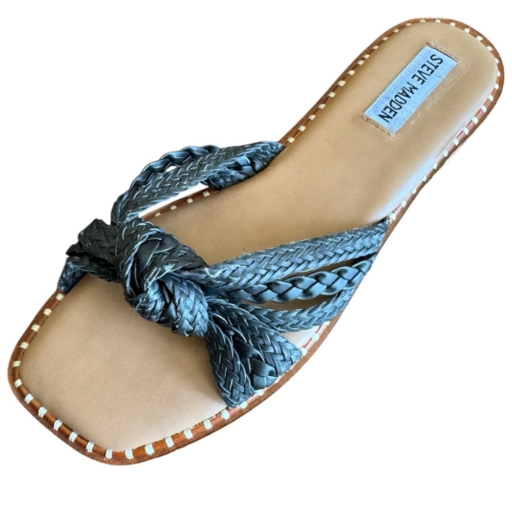 New Steve Madden Wilmah Braided Knot Black Sandals Womens Size 8